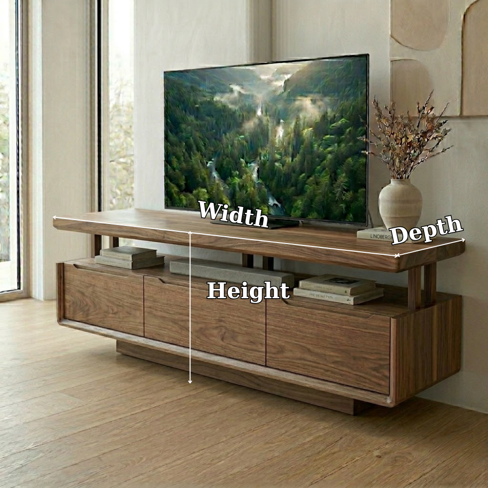 Solid Wood Floating Media Console – Modern TV Stand with Open Shelf Storage