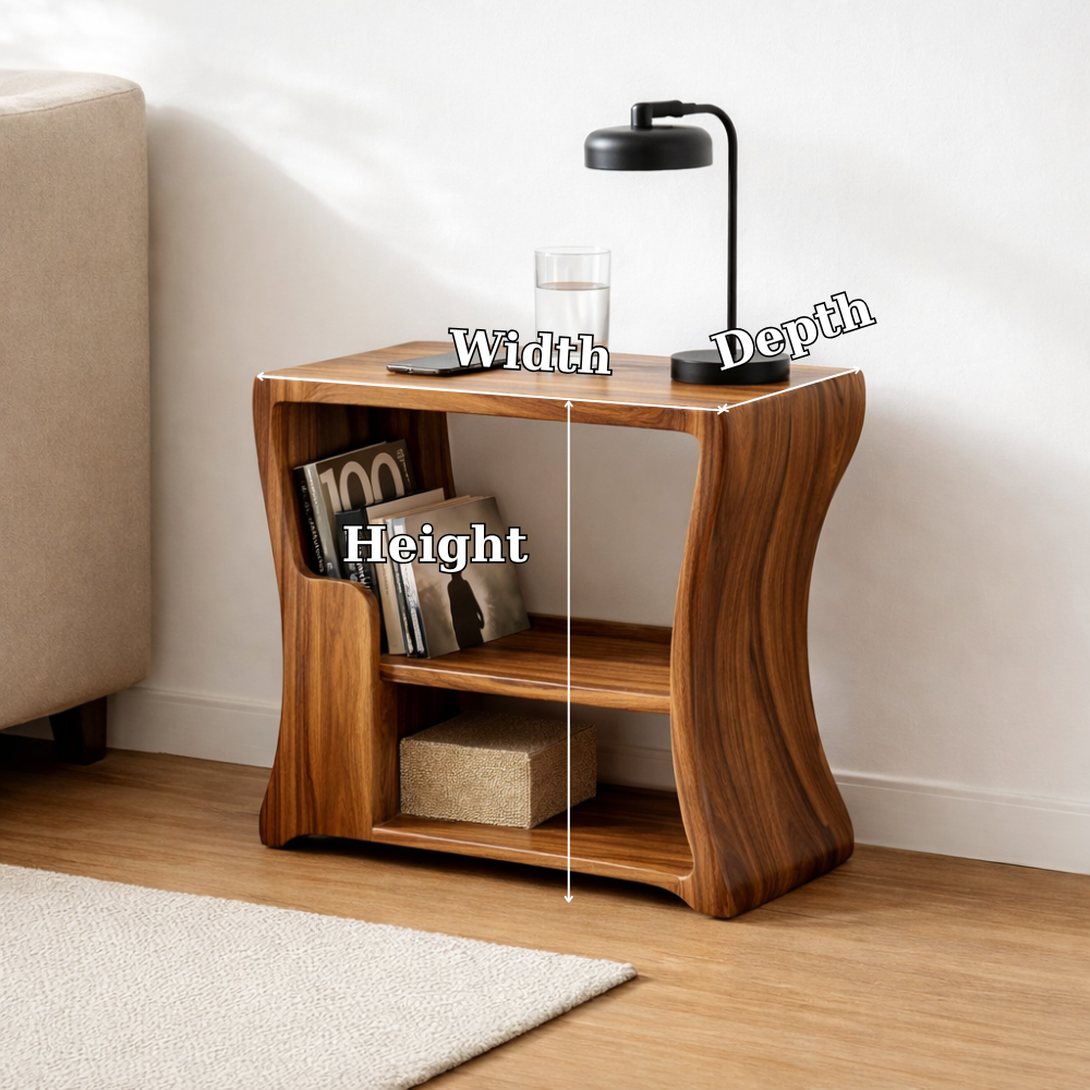Solid Wood End Table with Storage Shelves – Modern Side Table for Living Room Kitchnce