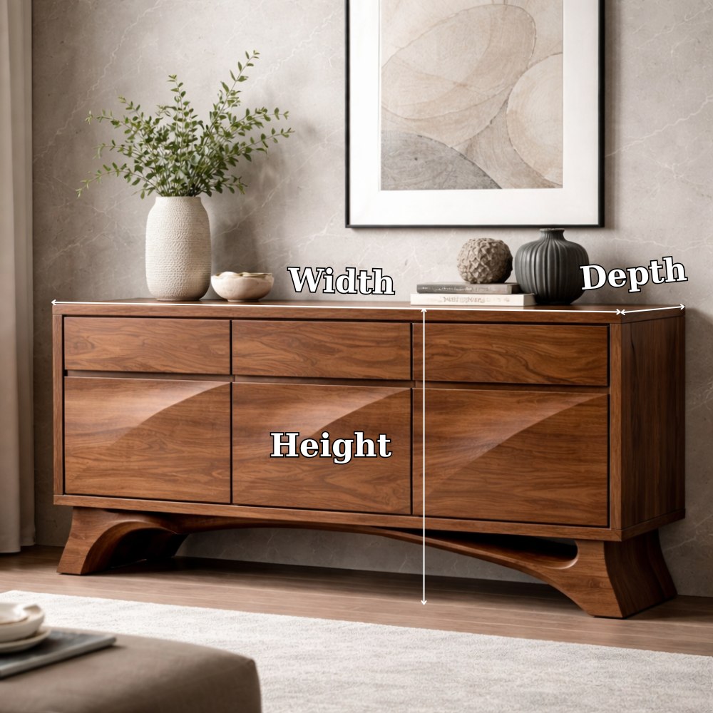 Solid Wood Console Cabinet with Drawers – Modern Walnut Sideboard Storage