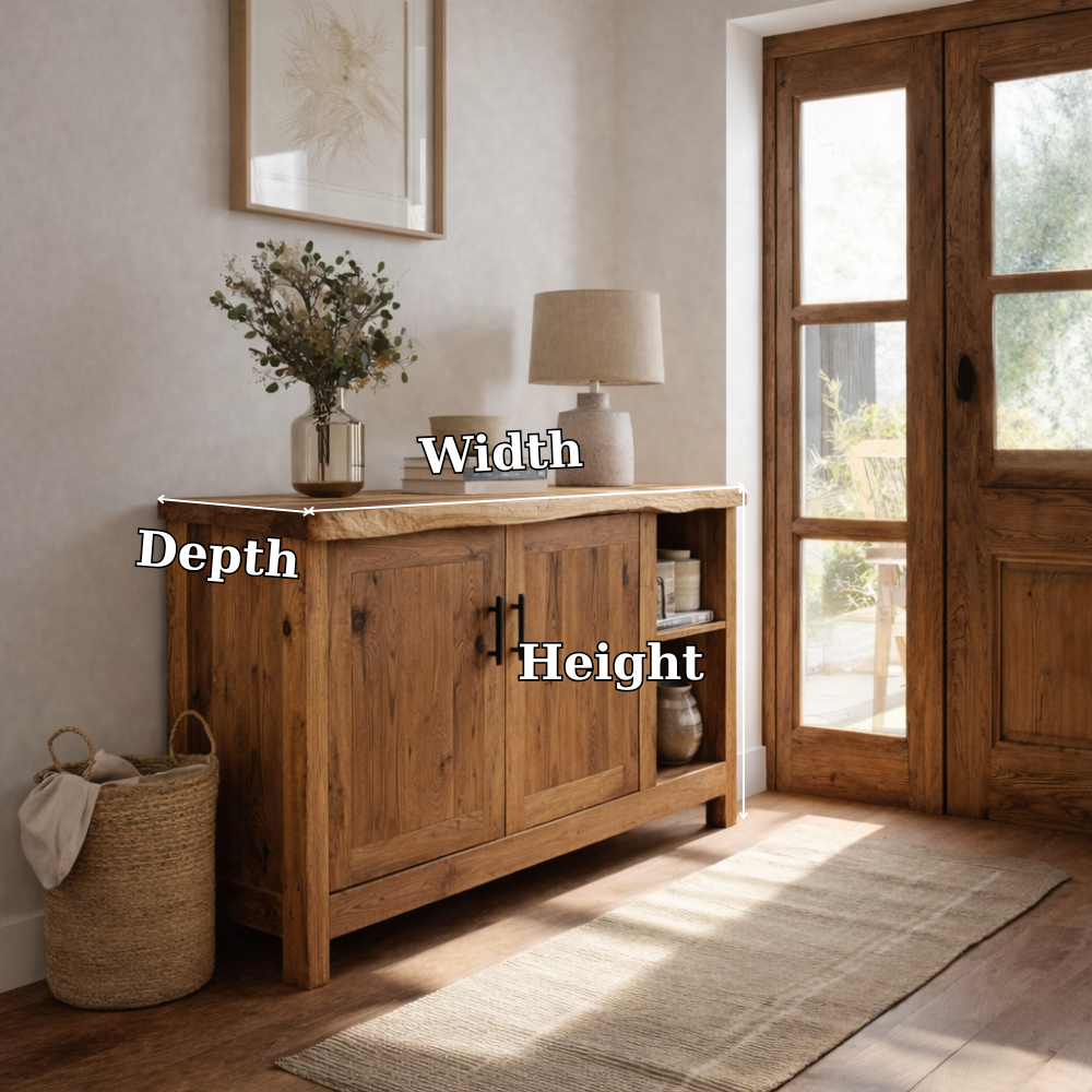 Solid Wood Console Table with Storage Doors – Rustic Entryway Cabinet