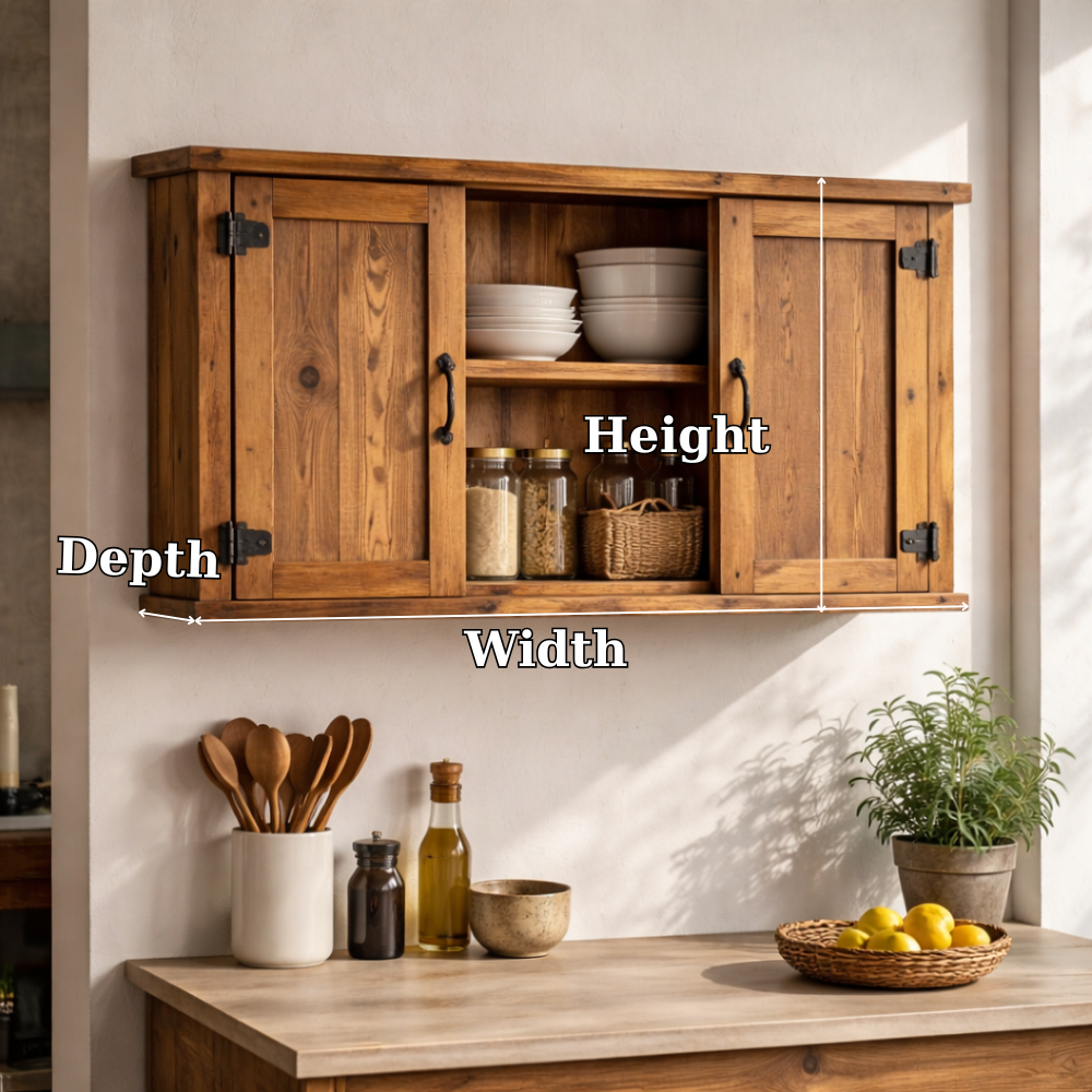 Rustic Wooden Kitchen Cabinet with Double Doors | Wall-Mounted Storage