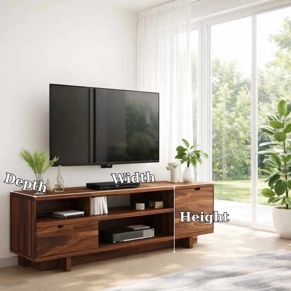 Solid Walnut TV Console with Storage & Open Shelves – Modern Media Unit