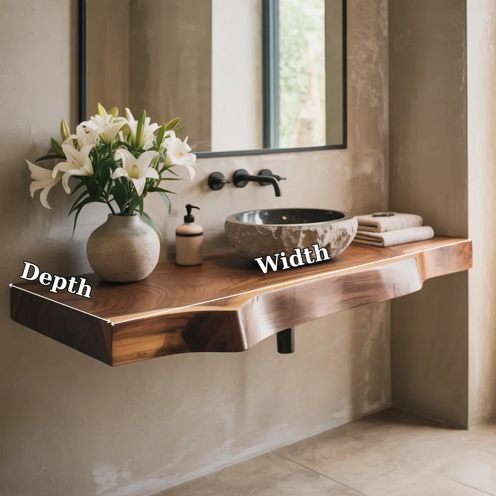 Live Edge Bathroom Vanity Shelf | Solid Wood Floating Sink Counter Kitchnce