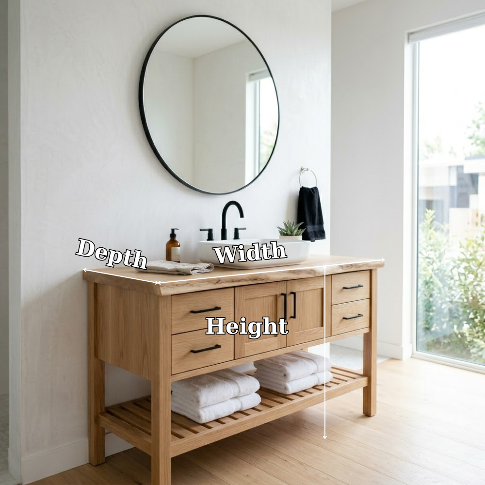 Solid Wood Bathroom Vanity Cabinet Single Sink Base with Drawers Open Shelf
