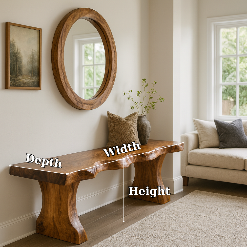Solid Wood Entryway Bench with Live Edge Rustic Hallway Foyer Bench