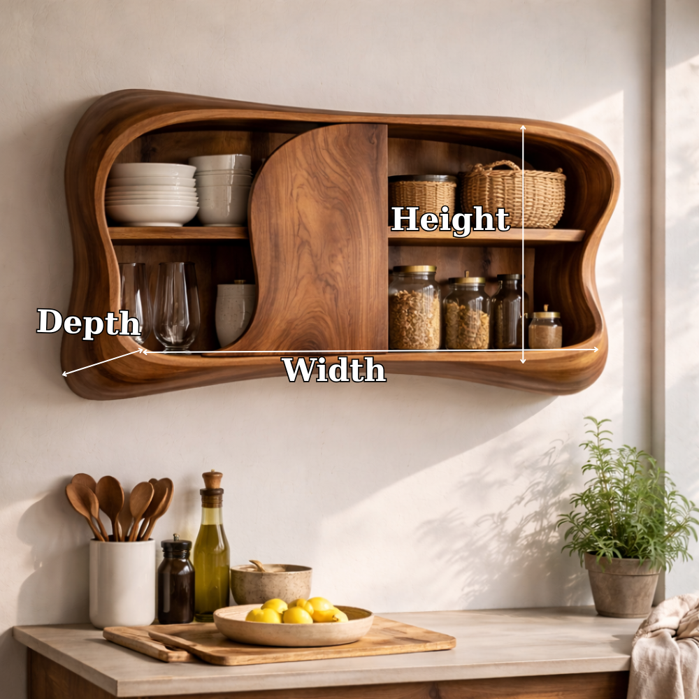 Modern Solid Wood Kitchen Cabinet with Curved Doors | Wall-Mounted Storage