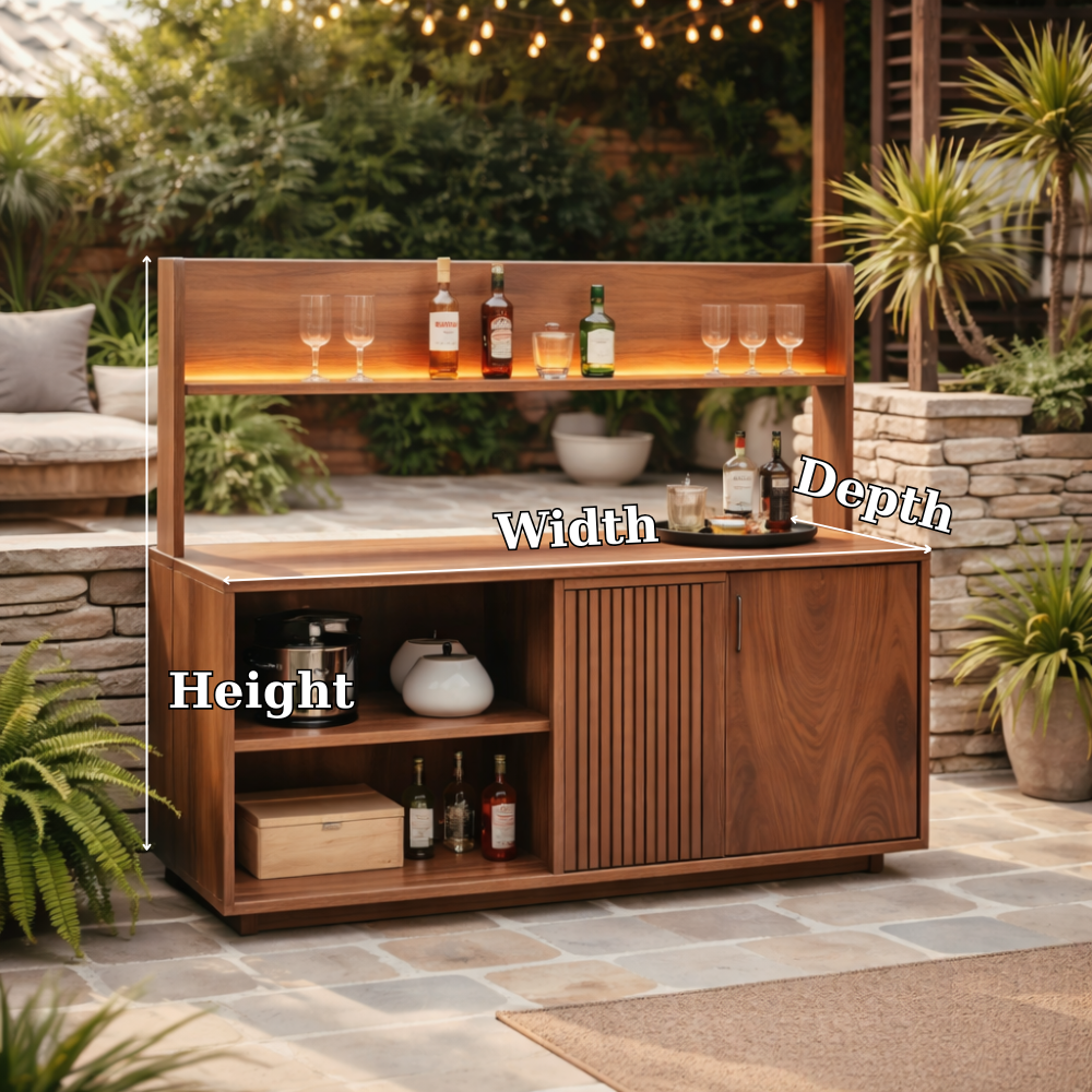 Solid Wood Outdoor Bar Cabinet with Shelf & Storage – Modern Patio Drink Station