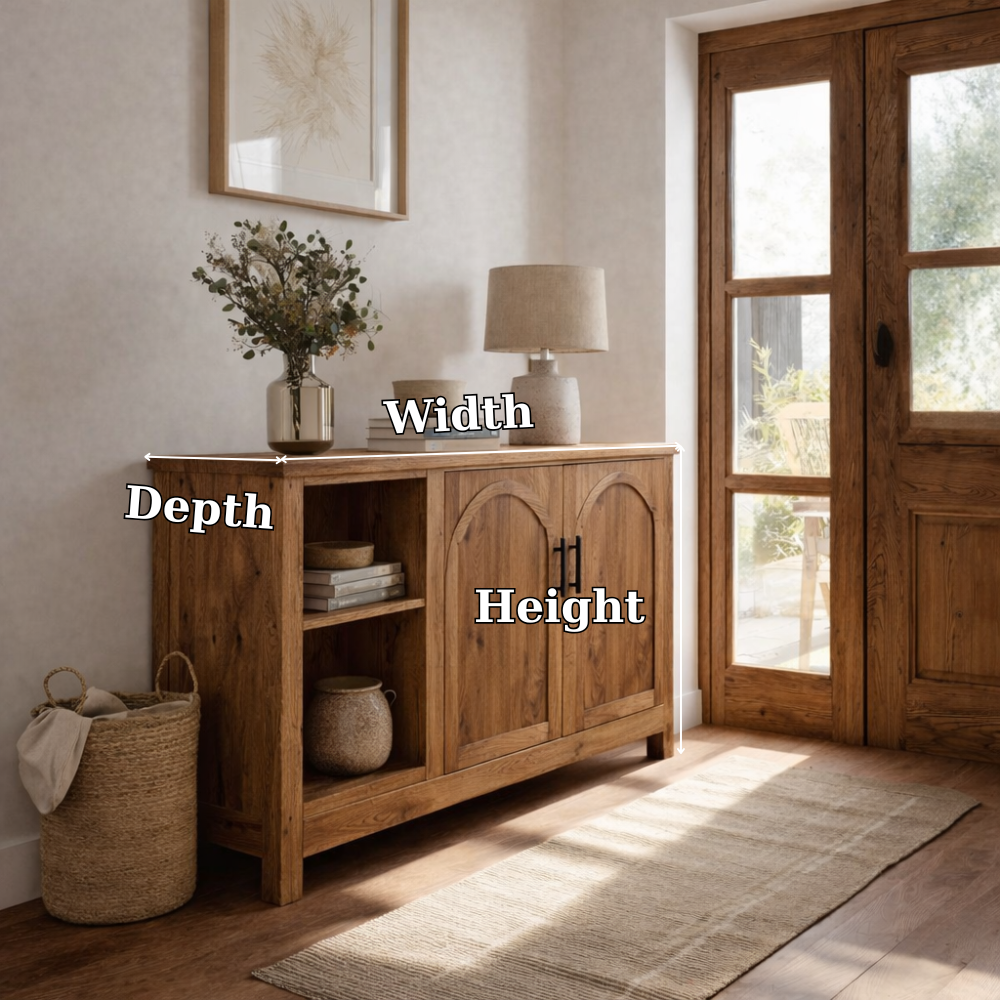 Solid Wood Console Table with Doors and Shelves – Rustic Entryway Storage Cabinet