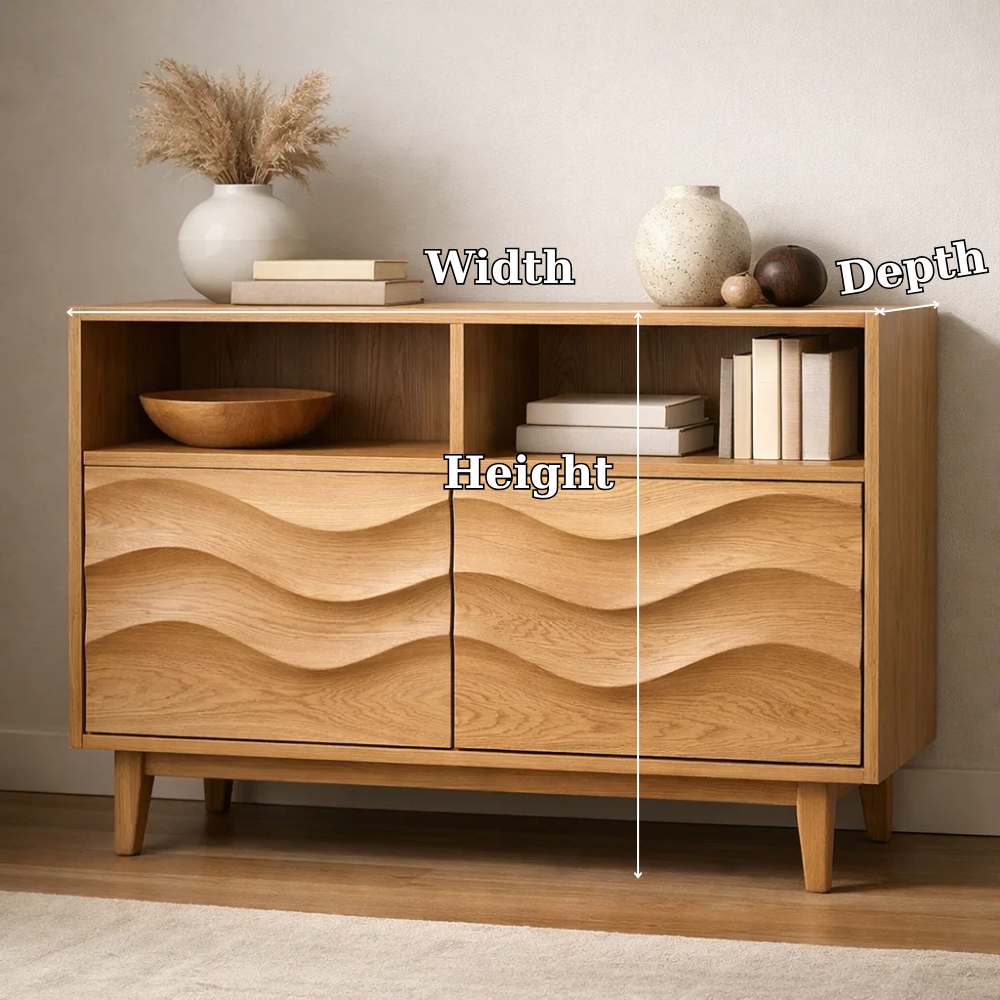 Modern Solid Wood Console Cabinet with Wavy Design - Stylish Storage for Living Room