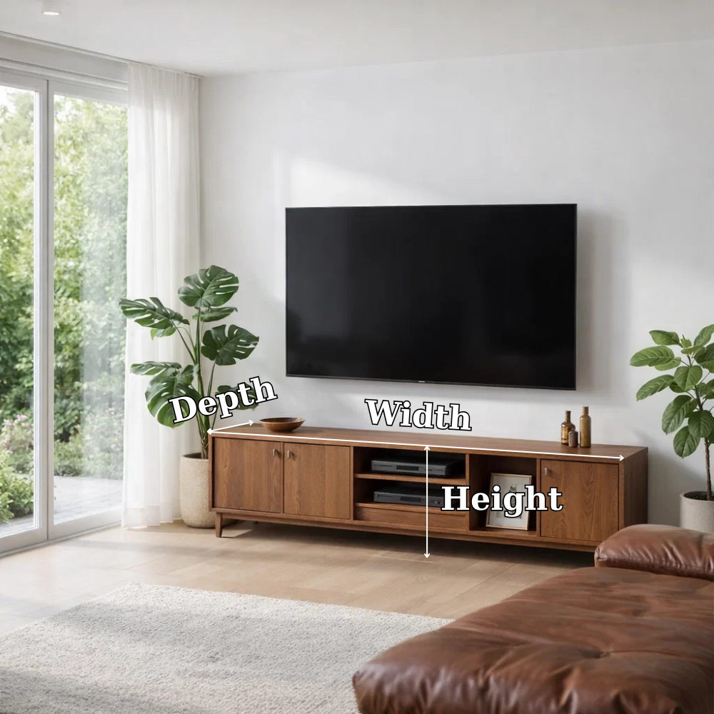 Solid Wood TV Console with Storage & Shelves – Modern Media Stand