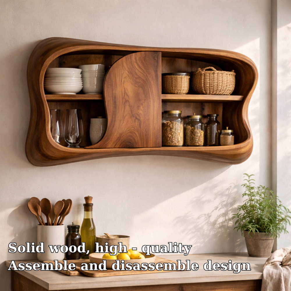 Modern Solid Wood Kitchen Cabinet with Curved Doors | Wall-Mounted Storage