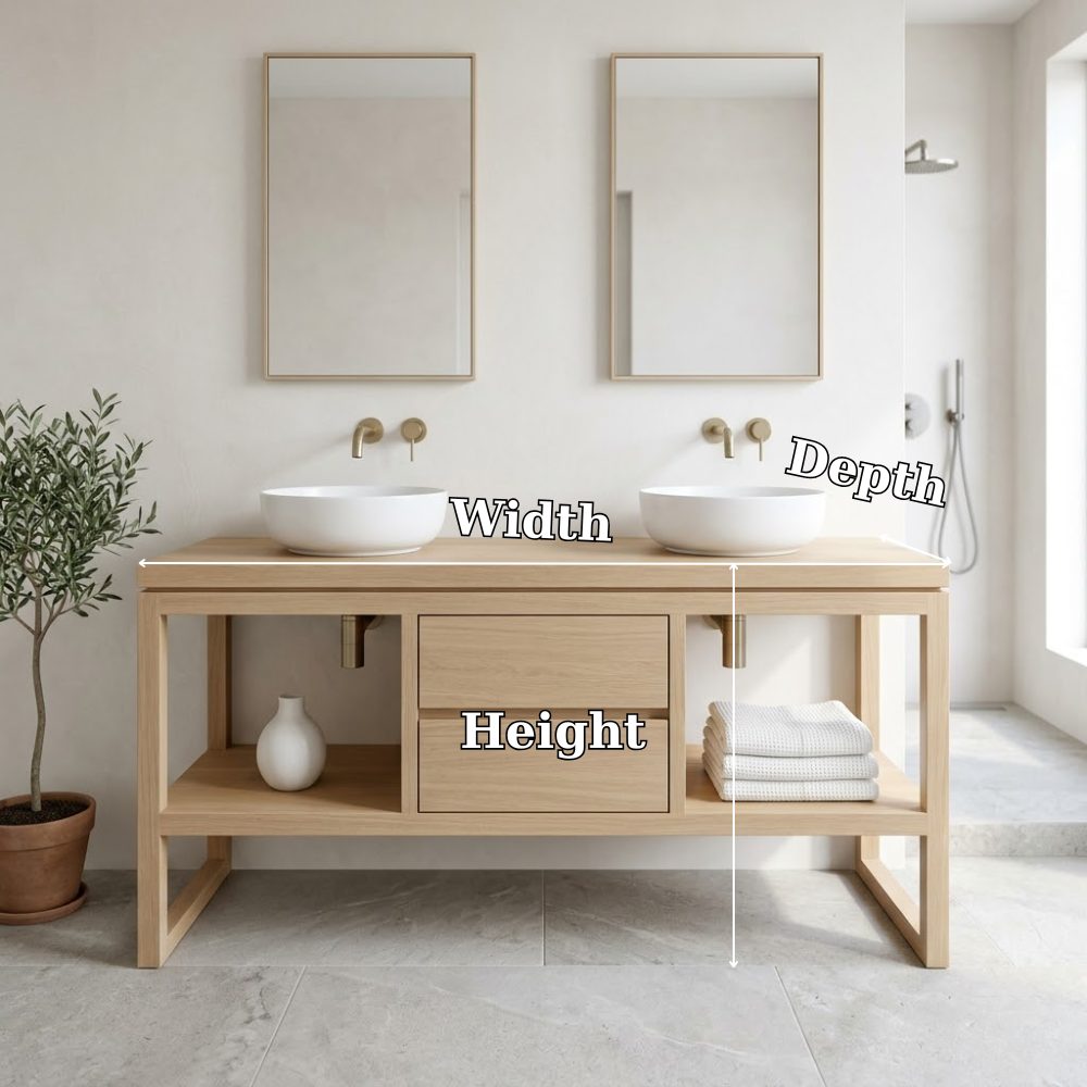Bathroom Vanity Cabinet Double Sink Open Shelf Modern Solid Wood Base