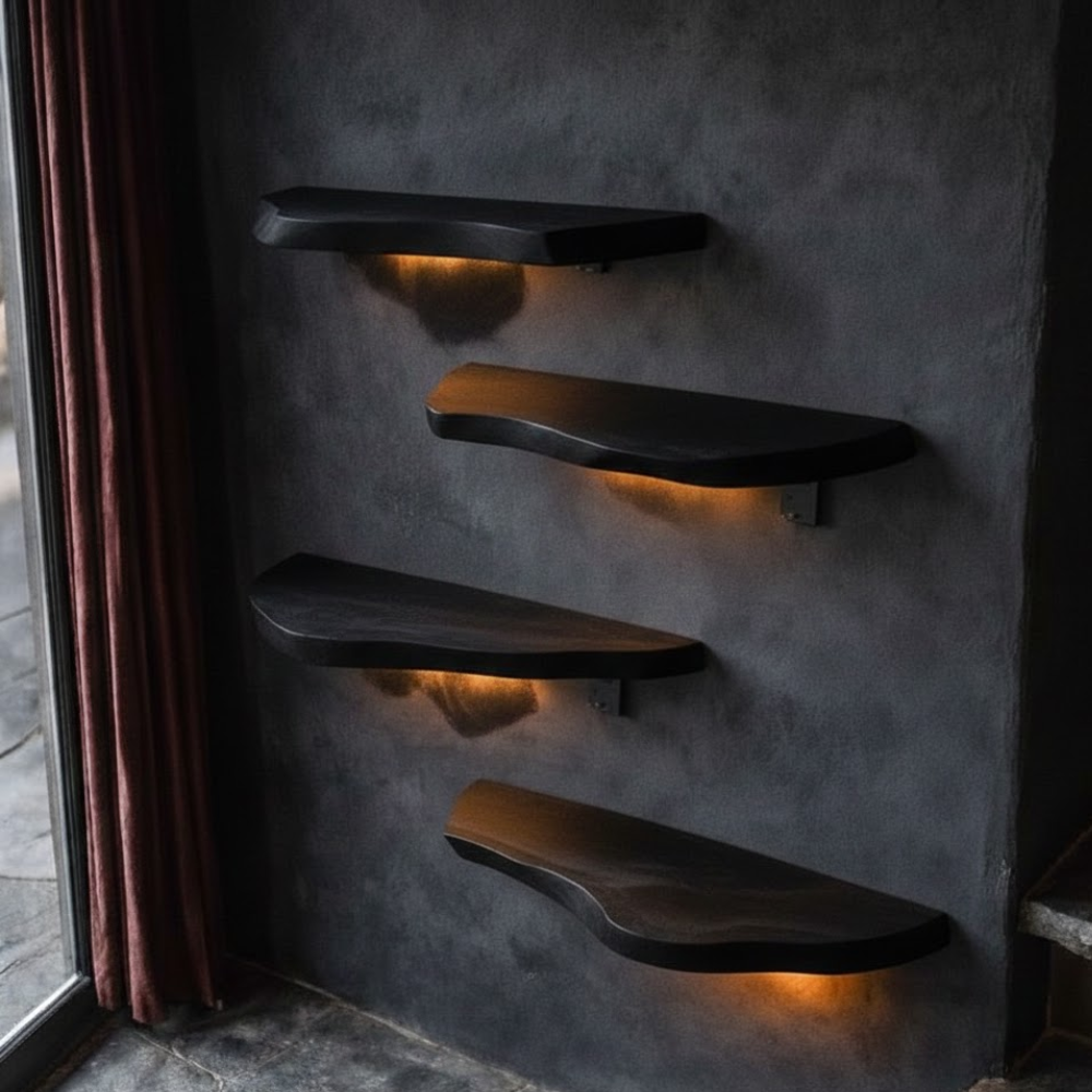 Live Edge Rustic Floating Wood Shelf - Handmade Solid Wood Wall Decor