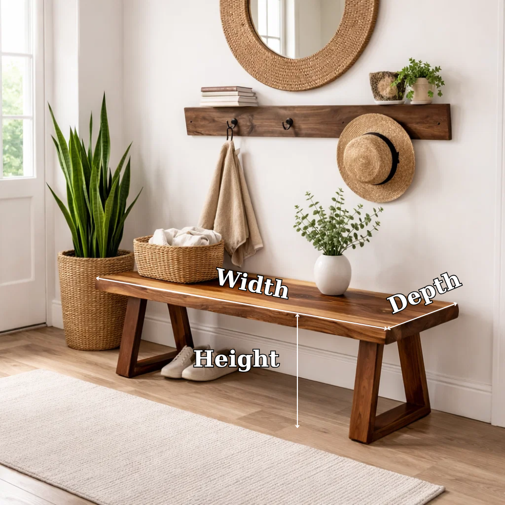 Solid Wood Entryway Bench with Storage | Rustic Modern Hallway Bench Kitchnce