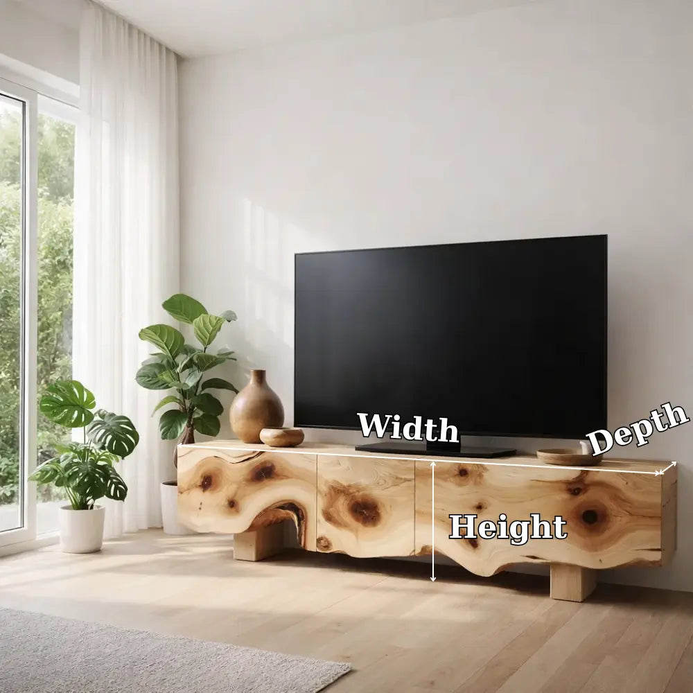 Solid Wood TV Cabinet with Live Edge – Natural Oak Media Console Kitchnce