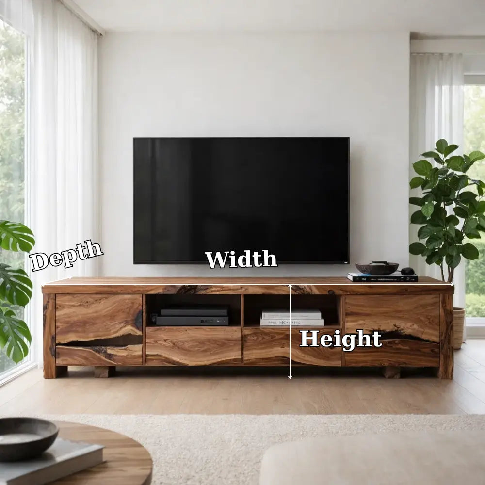 Solid Wood TV Cabinet with Live Edge – Rustic Modern Media Console Kitchnce