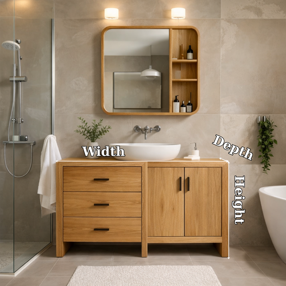 Solid Wood Bathroom Vanity Cabinet with Drawers & Double Doors – Modern Finish