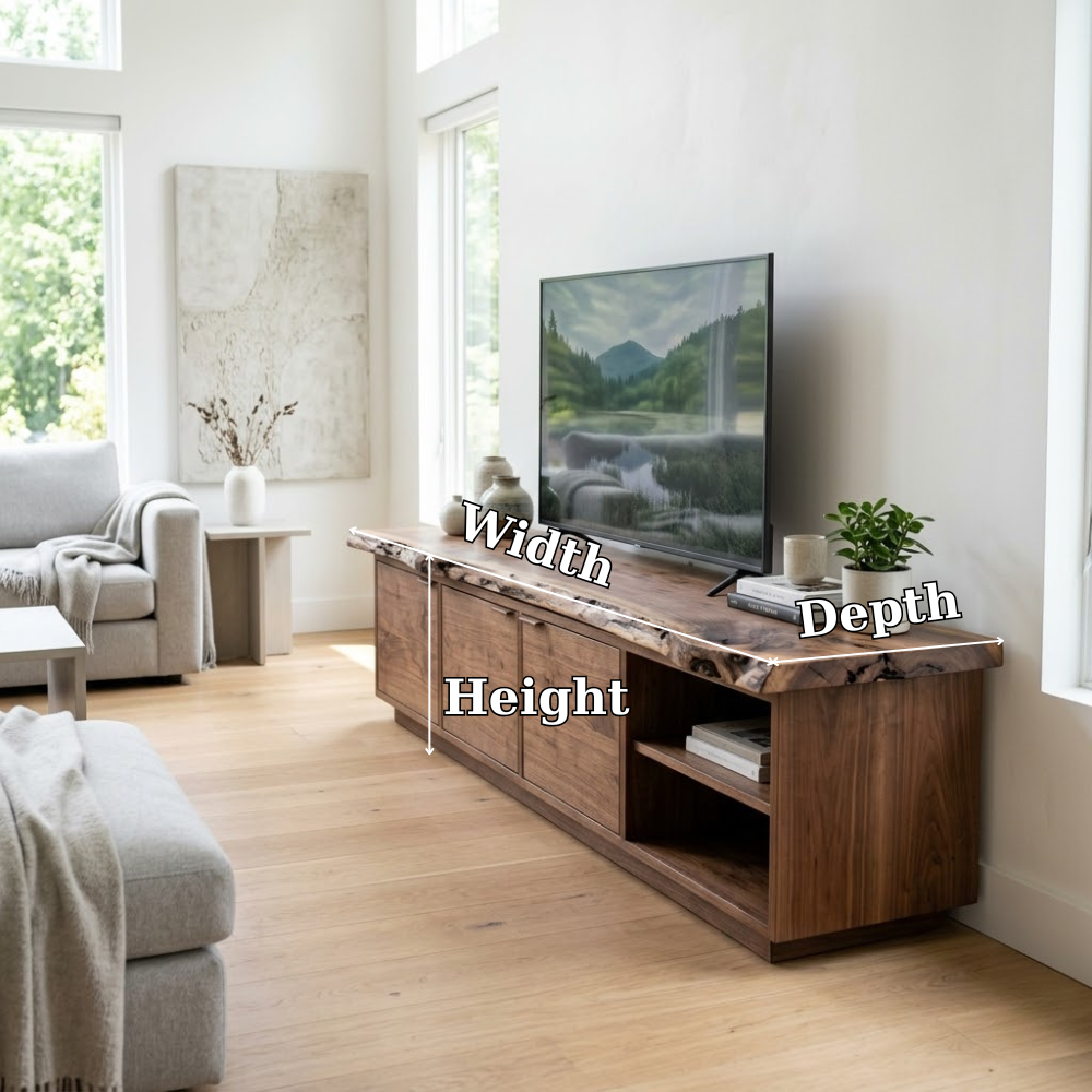 Live Edge Solid Wood Media Console – Modern TV Stand with Natural Storage
