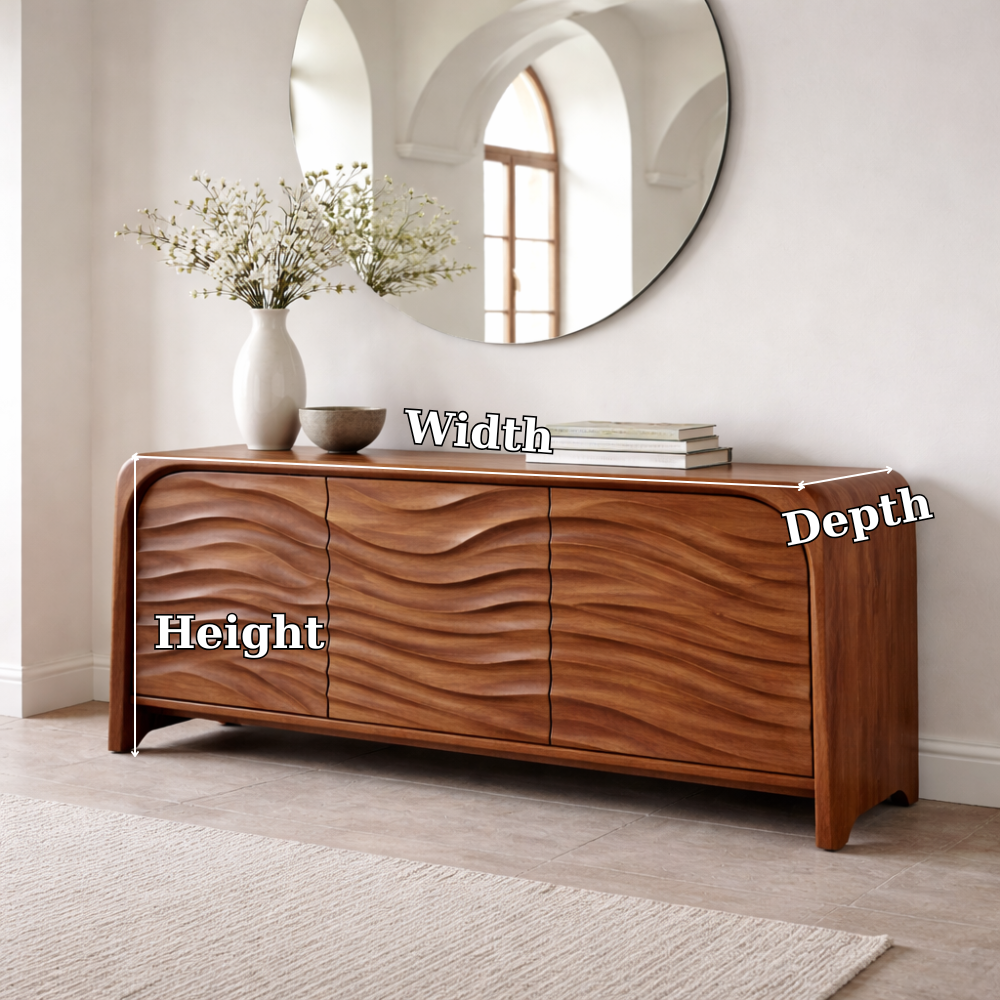 Solid Wood Console Table with Sculpted Wave Front – Modern Entryway Storage Cabinet
