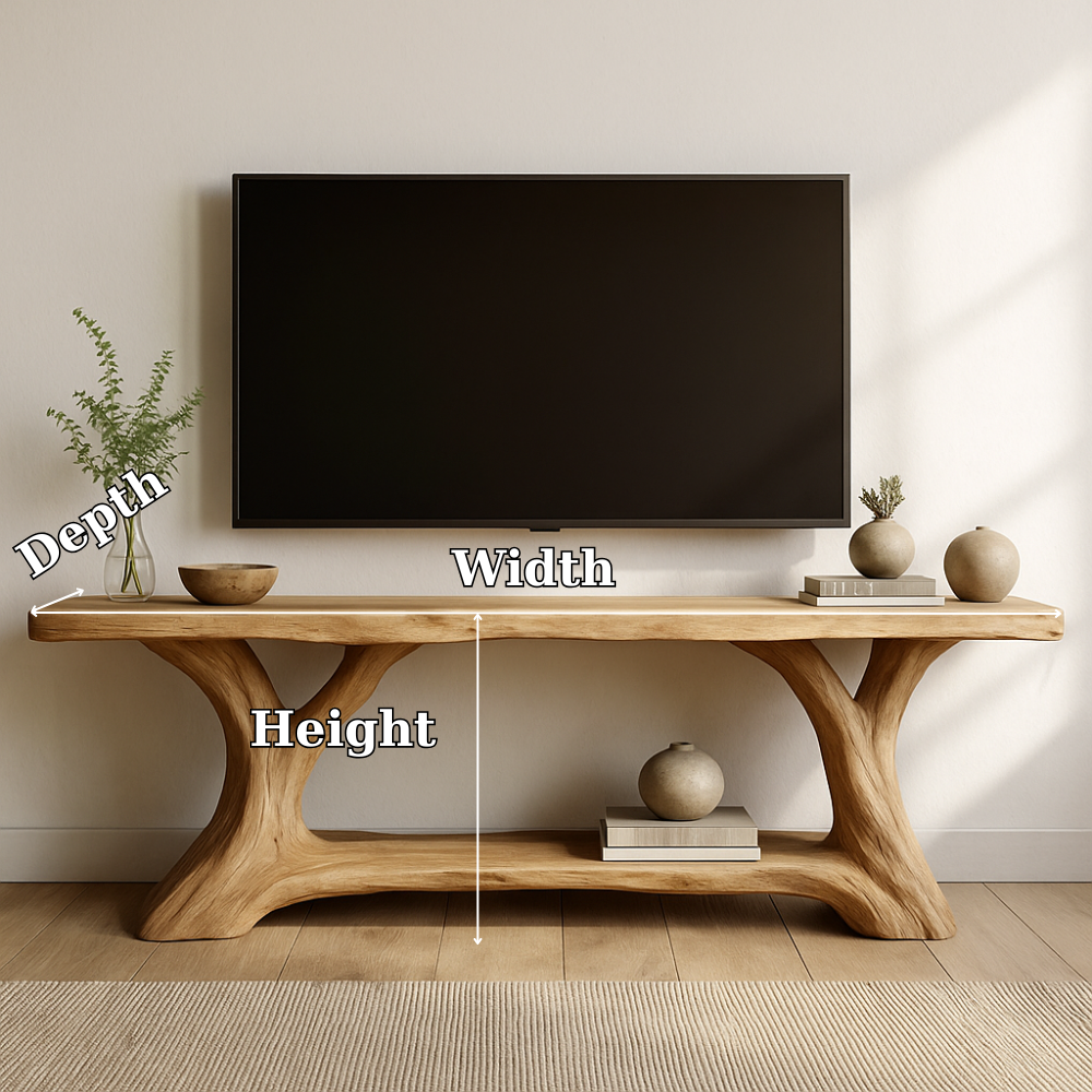 Handcrafted Solid Wood TV Stand – Natural Live Edge Design for Modern Organic Interiors Kitchnce