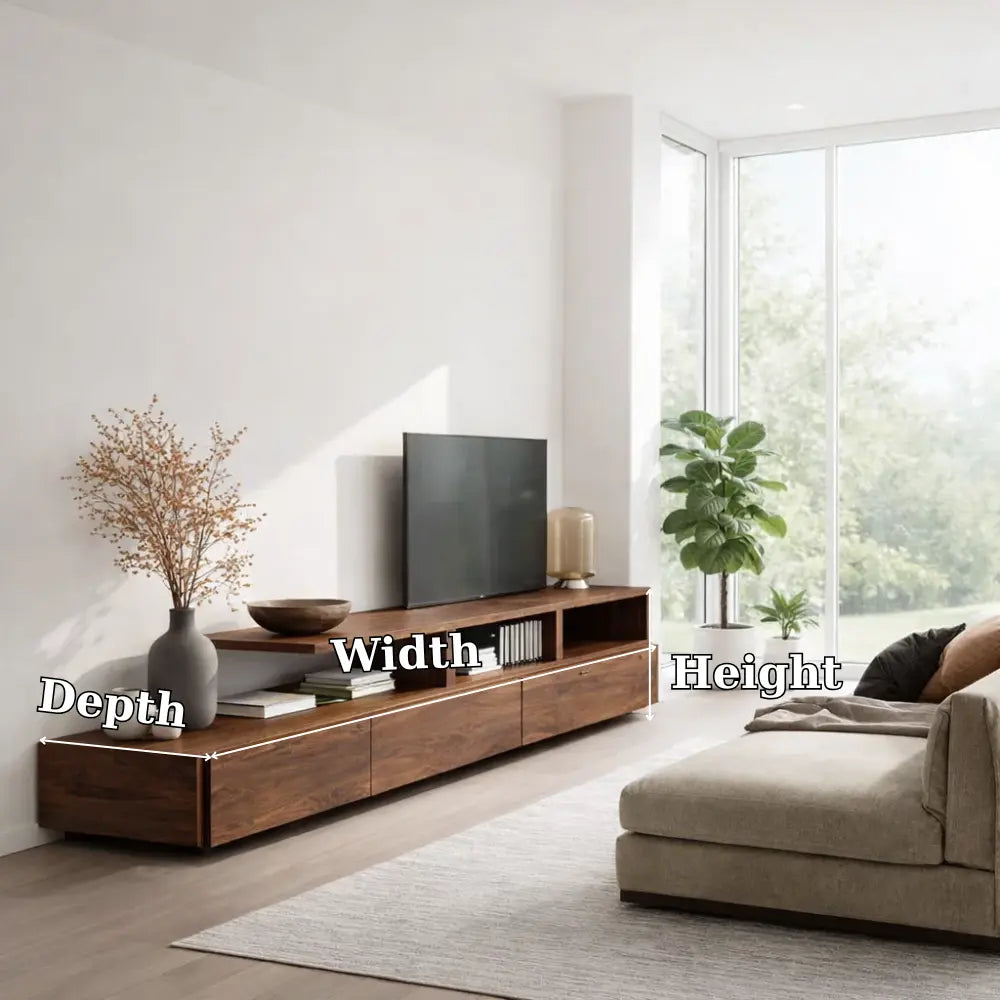 Solid Wood TV Cabinet with Open Shelf – Modern Walnut Media Console Kitchnce