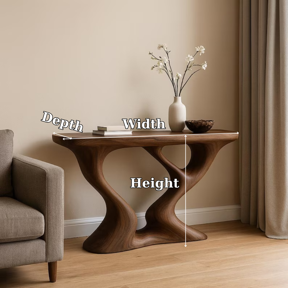 Handcrafted Solid Wood Console Table with Sculptural Double Curve Base – Modern Organic Design Kitchnce