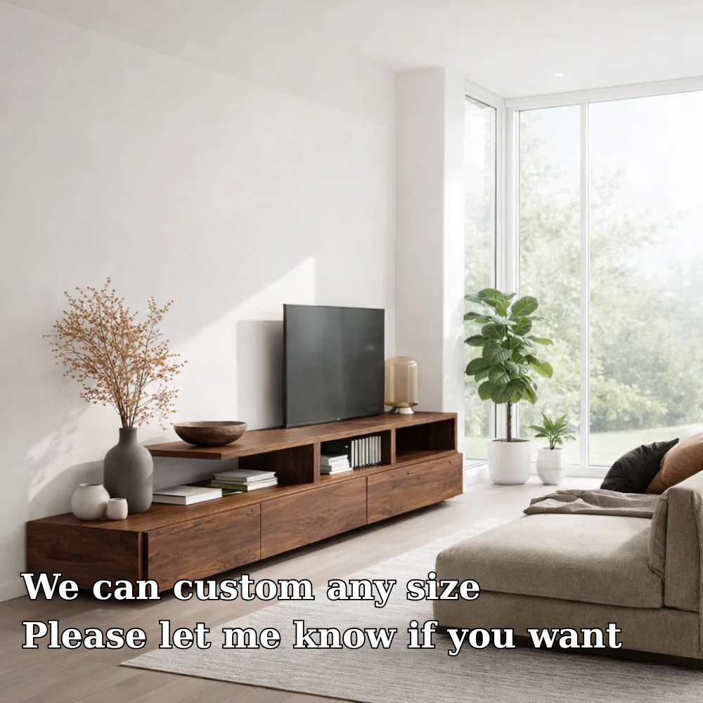 Solid Wood Media Console with Open Shelf & Cabinet Storage, Modern TV Stand