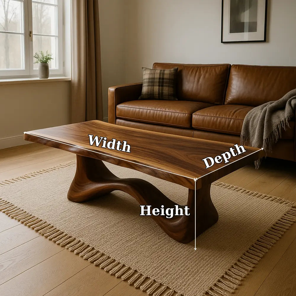 Handcrafted Solid Wood Coffee Table with Sculpted Flow Base – Modern Organic Design Kitchnce