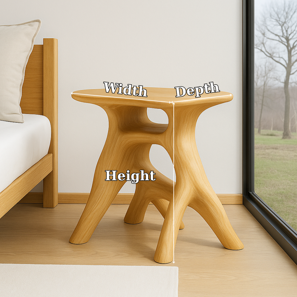 Handcrafted Solid Wood Nightstand – Sculpted Organic Bedside Table with Artistic Form Kitchnce