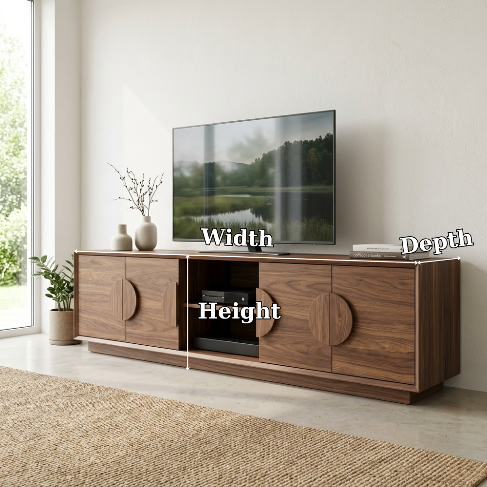 Modern Solid Wood Media Console with Storage – Minimal TV Stand with Cabinets