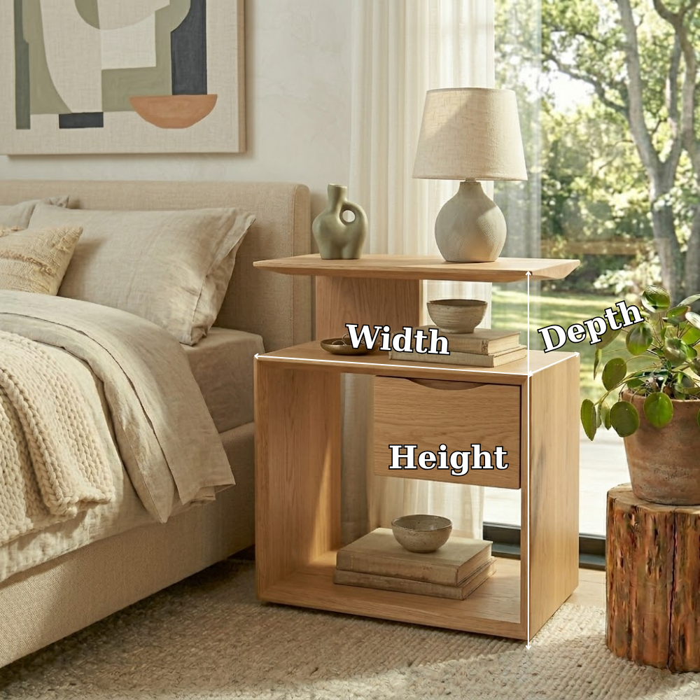 Solid Wood Nightstand with Drawer & Open Shelf – Modern Bedside Table