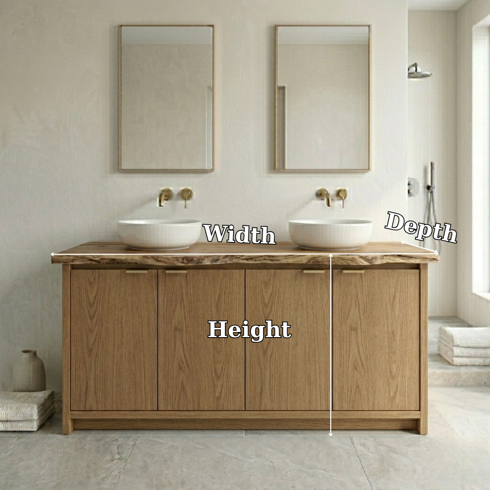 Solid Wood Bathroom Vanity Cabinet Double Sink Base Modern Natural Oak Finish