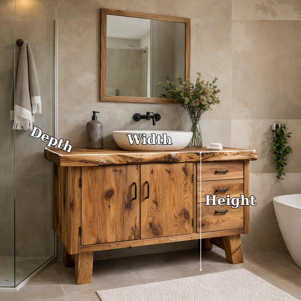 Rustic Solid Wood Bathroom Vanity Cabinet with Drawers & Doors
