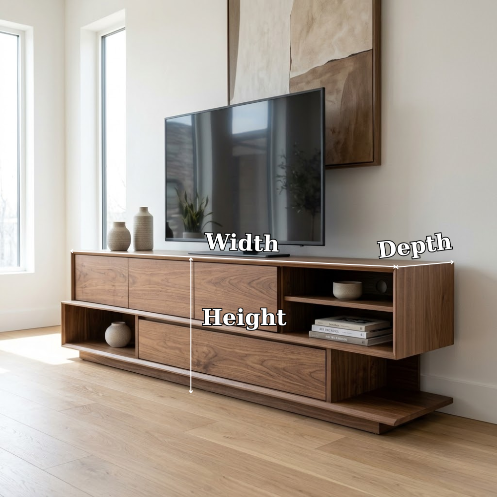 Solid Wood Media Console with Storage – Modern TV Stand, Minimal Design