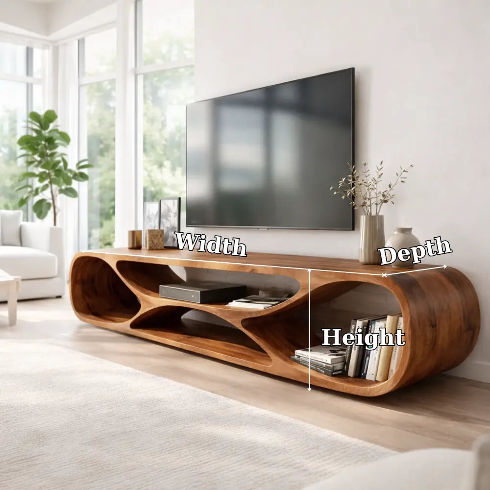 Sculptural Solid Wood TV Stand – Organic Modern Media Console Kitchnce