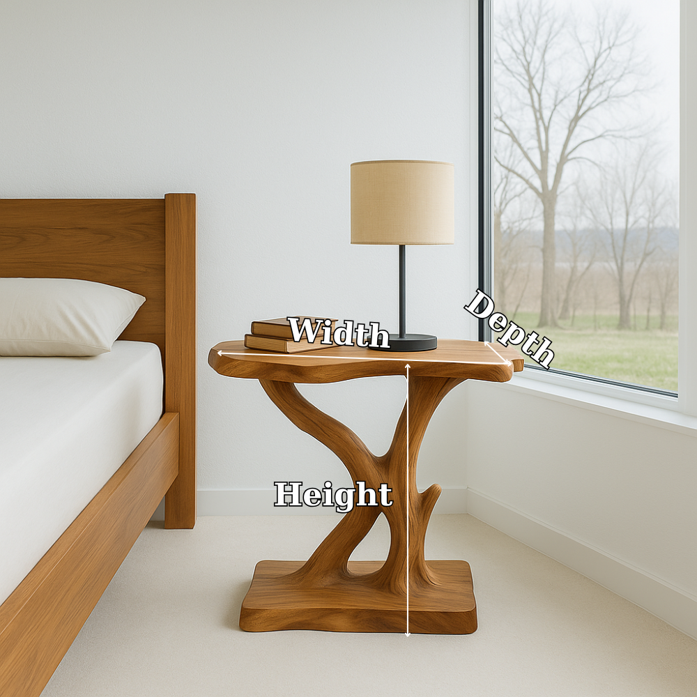 Handcrafted Solid Wood Nightstand – Sculptural Organic Bedside Table Design Kitchnce