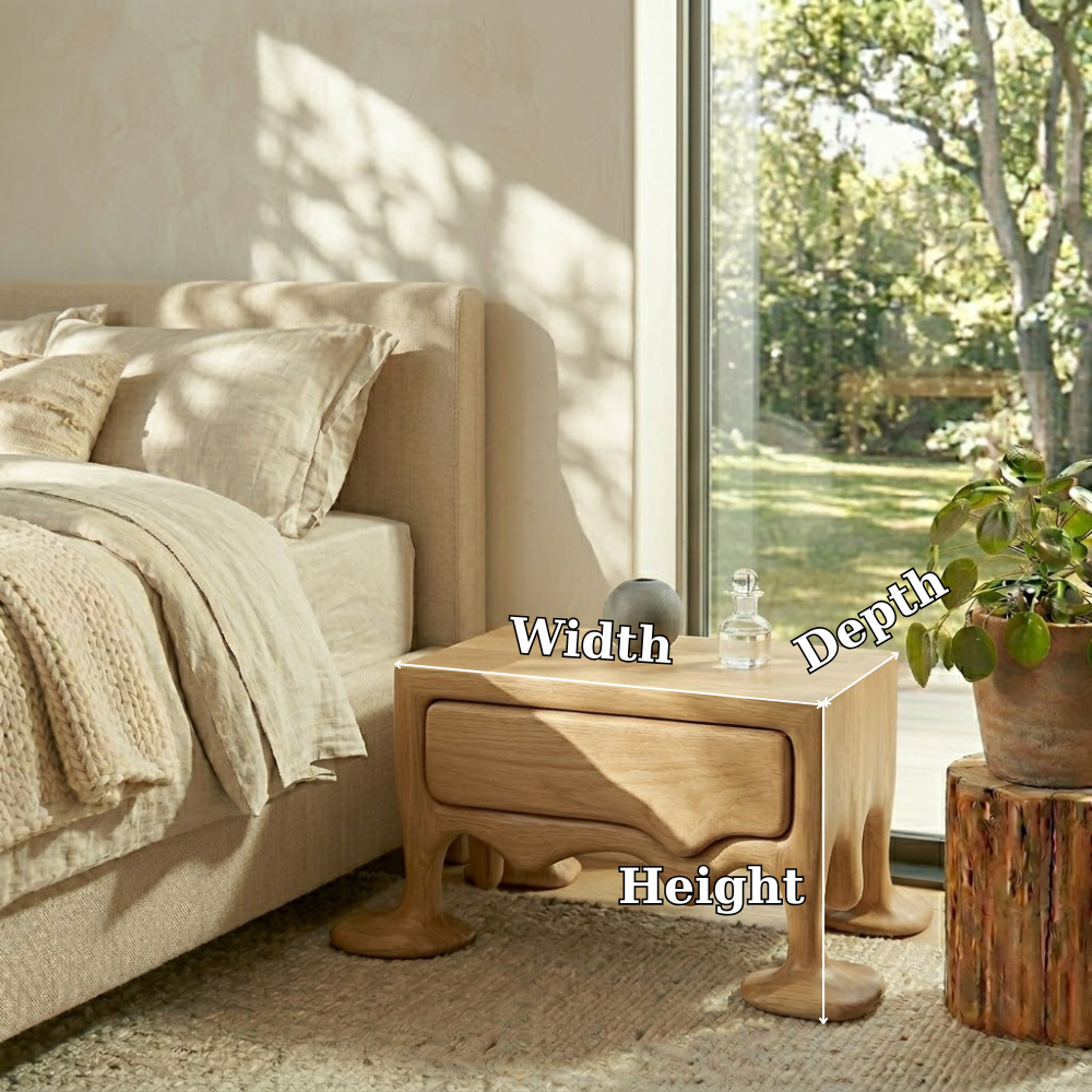 Solid Wood Nightstand with Drawer – Sculptural Organic Bedside Table