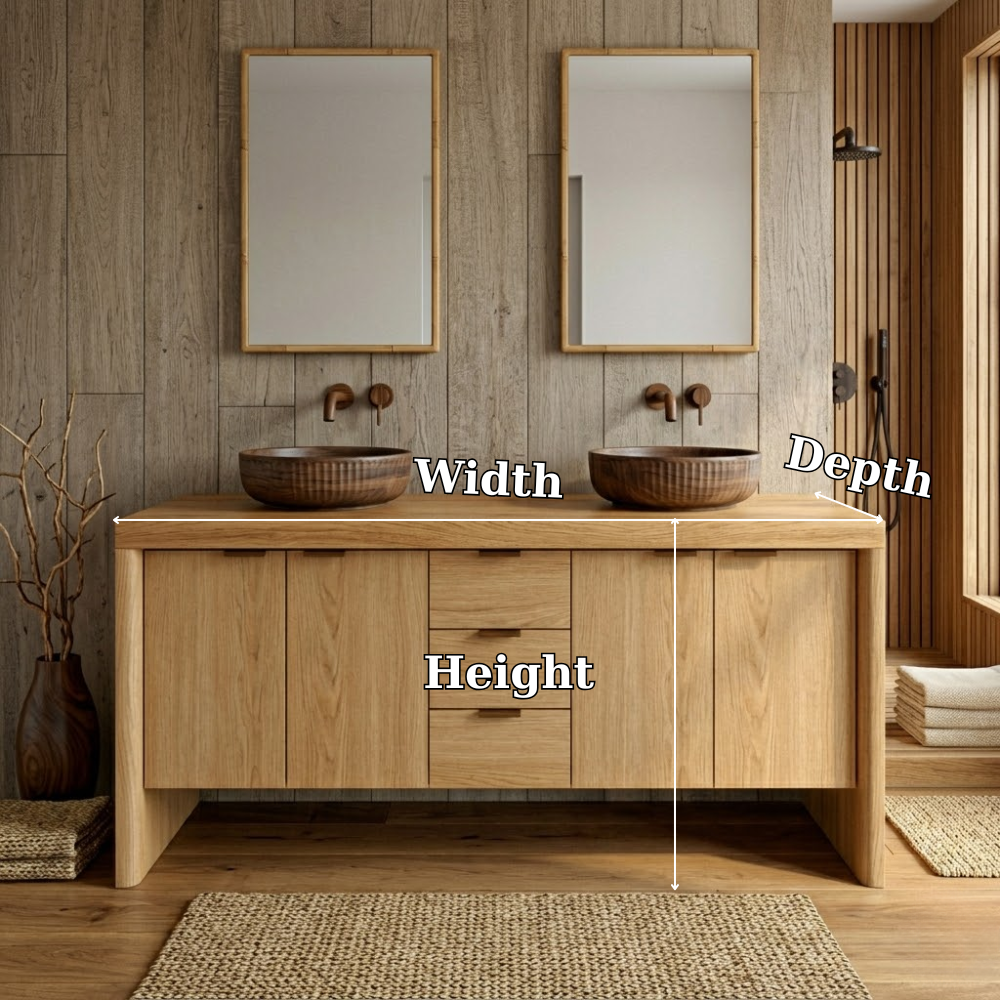 Modern Double Wood Bathroom Vanity | Natural Floating Sink Base