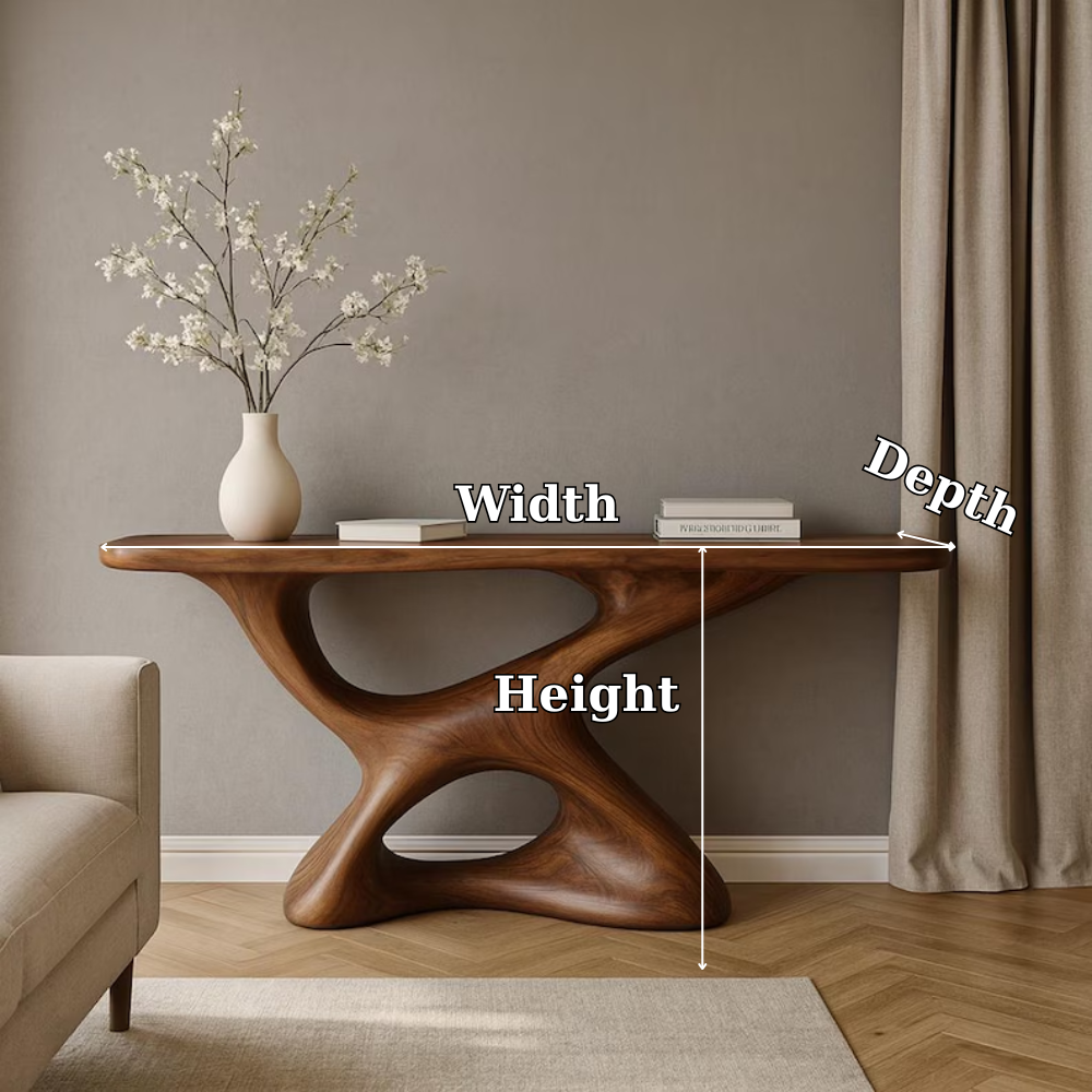 Handcrafted Solid Wood Console Table with Artistic Organic Base – Modern Sculptural Design Kitchnce