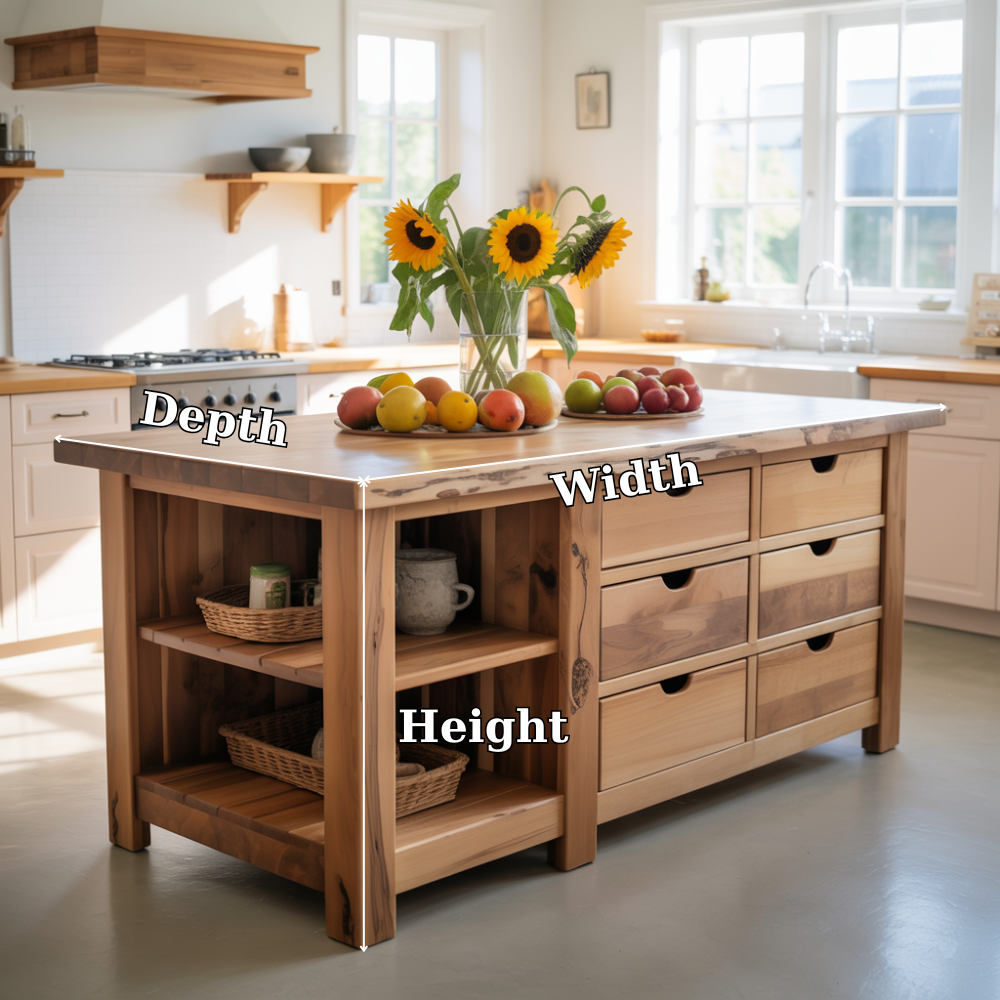 Live Edge Solid Wood Kitchen Island - Rustic Farmhouse Butcher Block Prep Table with Storage