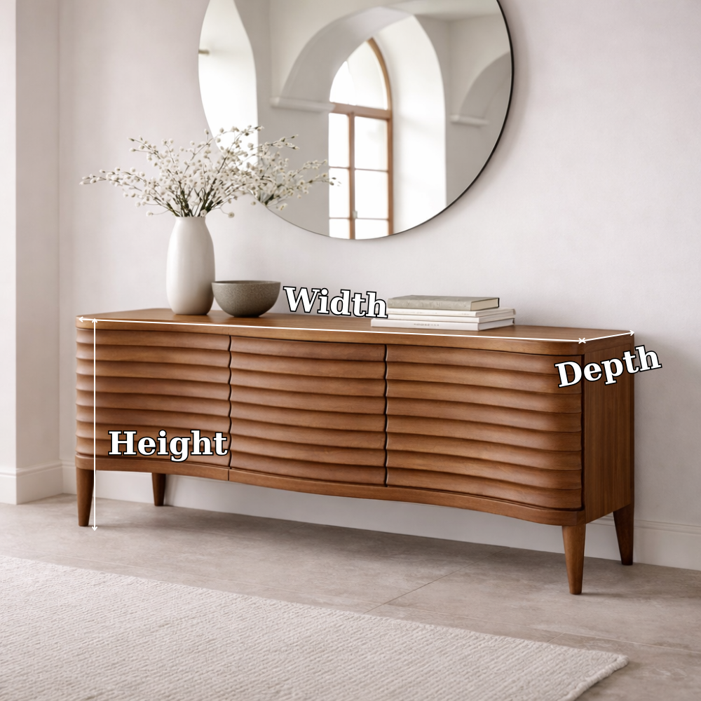 Solid Wood Console Table with Fluted Front – Modern Entryway Storage Sideboard