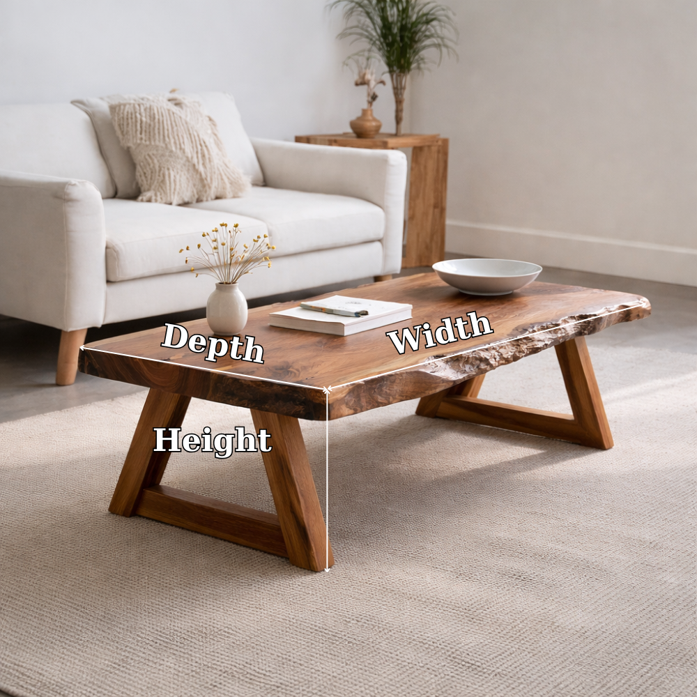 Handcrafted Live Edge Wood Coffee Table – Solid Wood Rustic Center Table Kitchnce