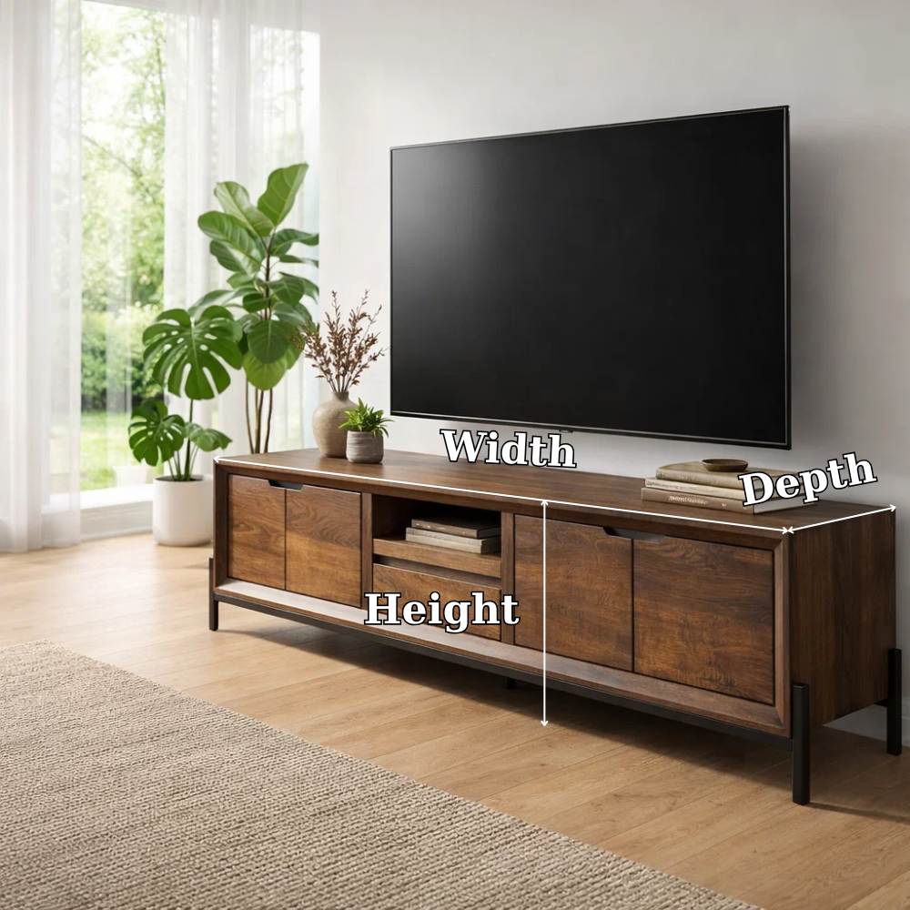 Solid Wood TV Console with Cabinets & Open Shelf – Modern Media Stand