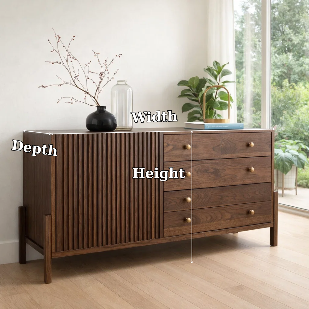 Fluted Panel Sideboard Cabinet with 4 Drawers – Contemporary Storage Console