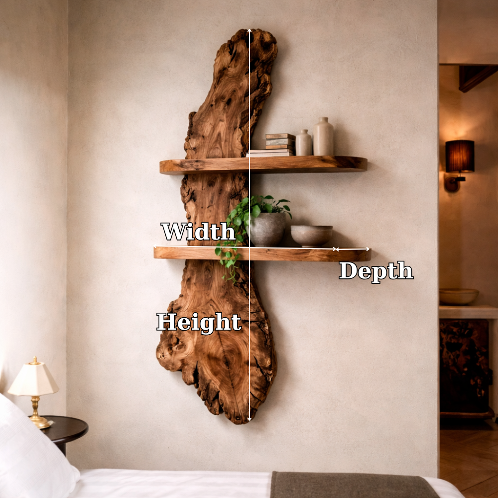 Handcrafted Solid Wood Live Edge Wall Shelf - Organic Tree-Shaped Floating Home Decor