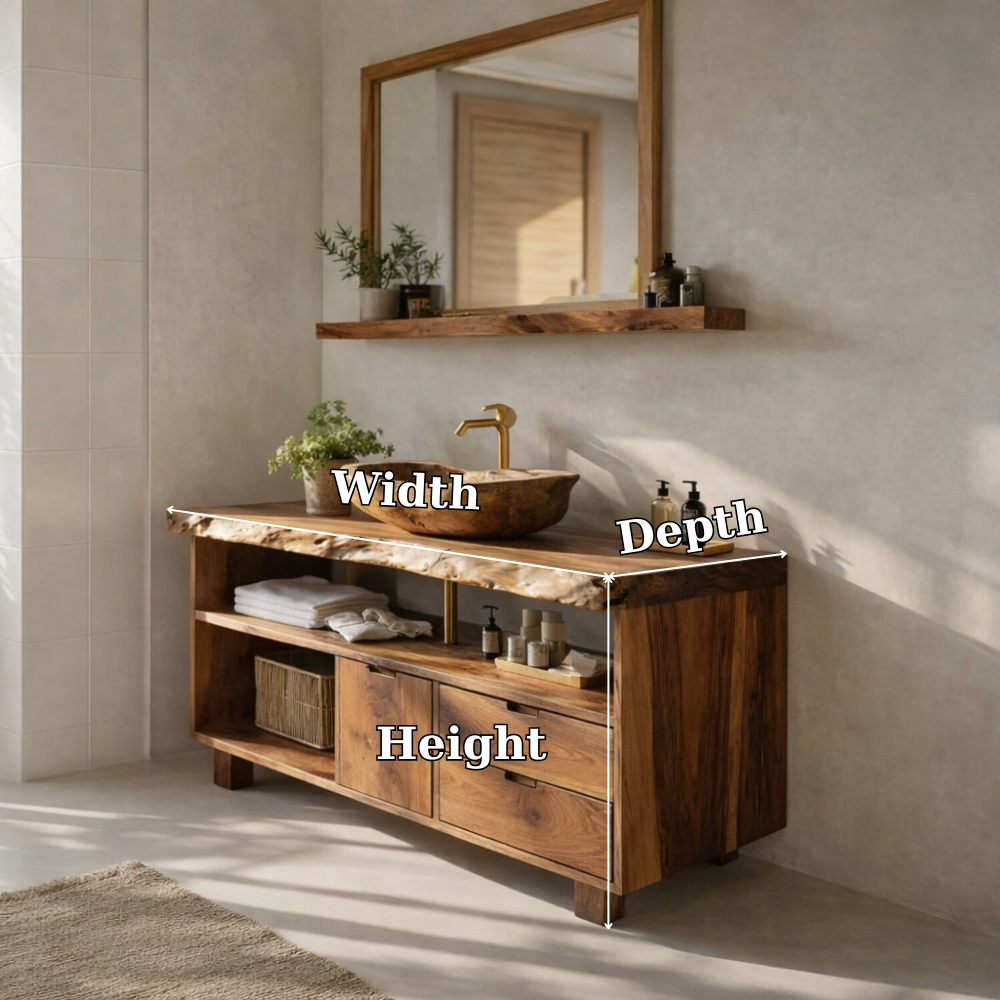 Solid Wood Bathroom Vanity Cabinet with Shelf Storage – Modern Rustic Vanity (No Sink)