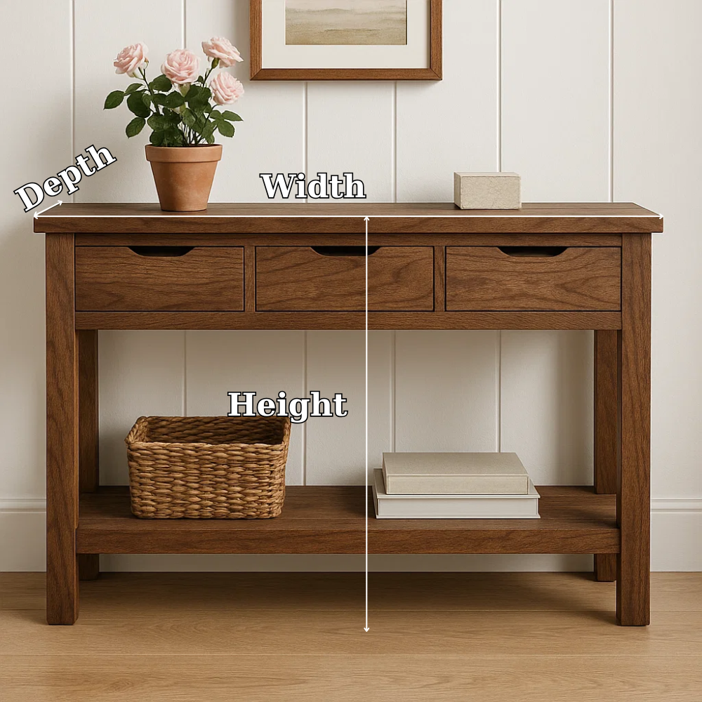Rustic Wooden Console Table with Storage Drawers and Bottom Shelf for Entryway Kitchnce