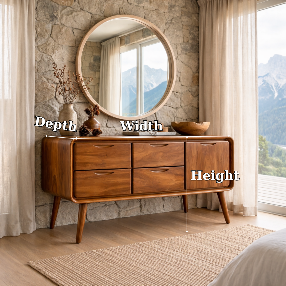 Solid Wood Makeup Vanity with 4 Drawers | Mid-Century Modern Design for Bedroom