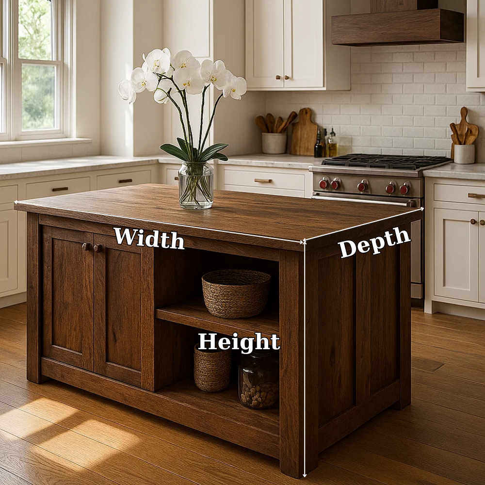 Live Edge Solid Wood Kitchen Island - Rustic Farmhouse Butcher Block Prep Table with Storage