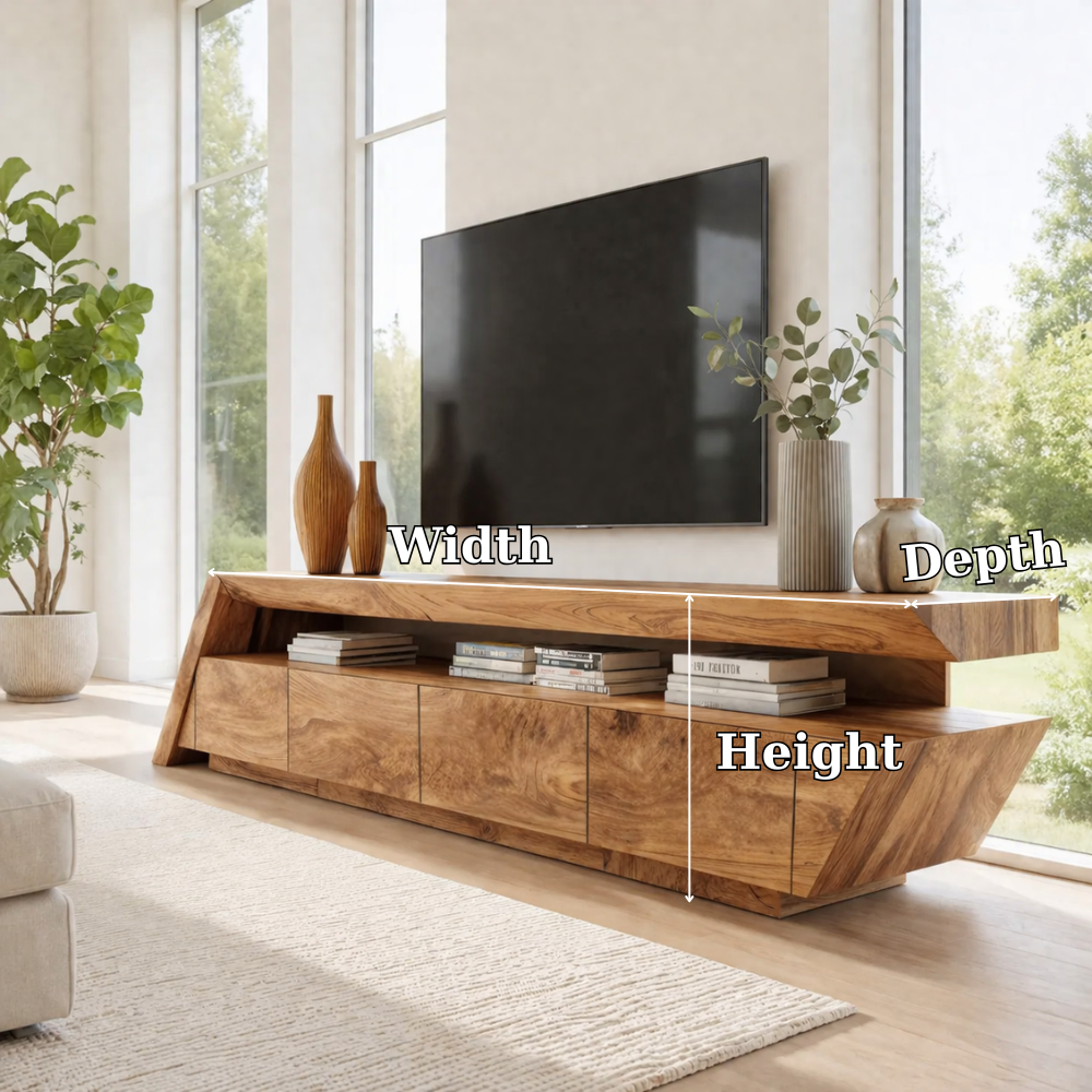Solid Wood Media Console with Angled Design & Storage, Modern TV Stand